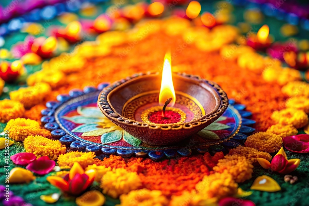 A stock photo of a beautifully decorated Diwali Diya oil lamp sitting on a colorful background with a bird s eye view perspective, Hindu, festival, Diya, tradition, Indian, auspicious A stock photo of a beautifully decorated Diwali Diya oil lamp sitting on a colorful background with a bird s eye view perspective, Hindu, festival, Diya, tradition, Indian, auspicious