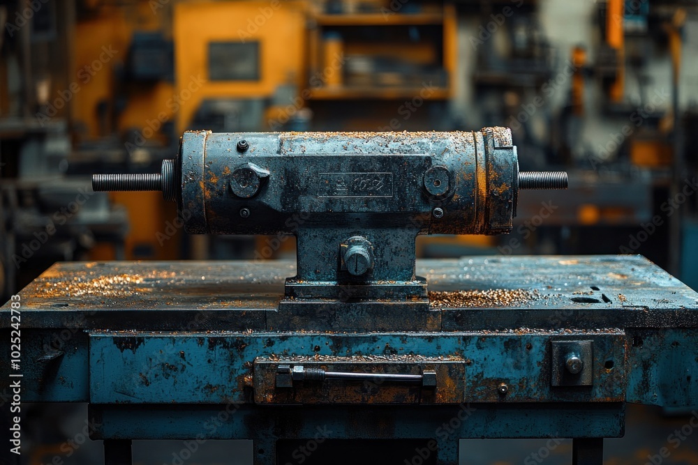 Rusty old industrial machine in a workshop with blurry background. Rusty old industrial machine in a workshop with blurry background.