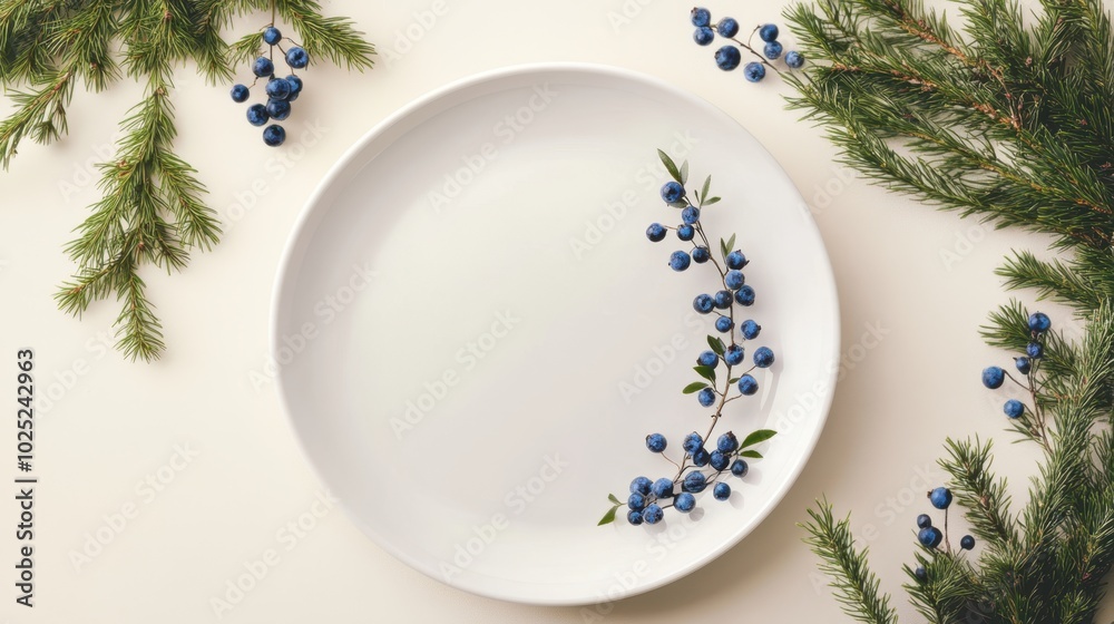 The Blueberries on White Plate The Blueberries on White Plate