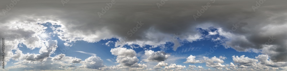 Obraz premium blue clear sky hdri 360 panorama with ???? clouds with zenith for use in 3d graphics as sky dome or edit drone shot as sky replacement