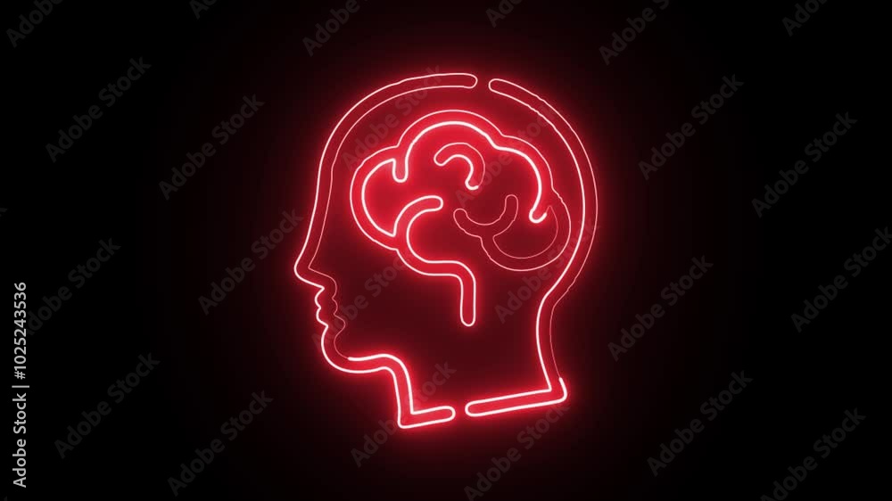 glowing neon mind icon isolated on black background. HD video motion graphic animation glowing neon mind icon isolated on black background. HD video motion graphic animation