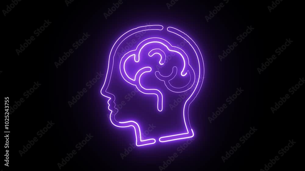 glowing neon mind icon isolated on black background. HD video motion graphic animation glowing neon mind icon isolated on black background. HD video motion graphic animation