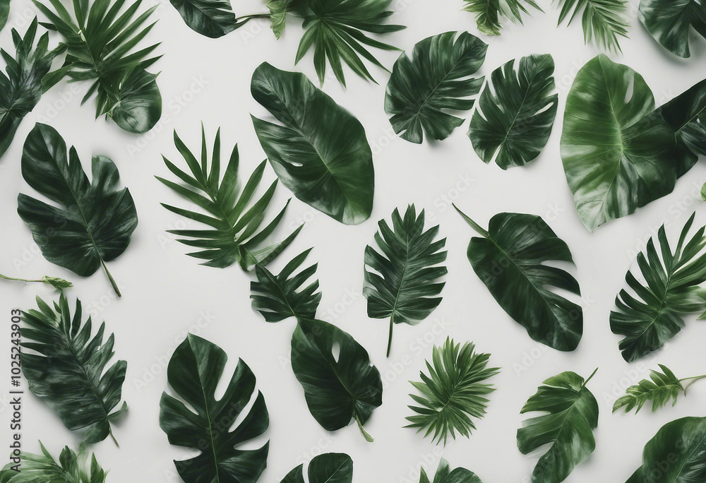 Naklejka premium Tropical leave top view flay lay blank mock up aesthetic empty in the middle