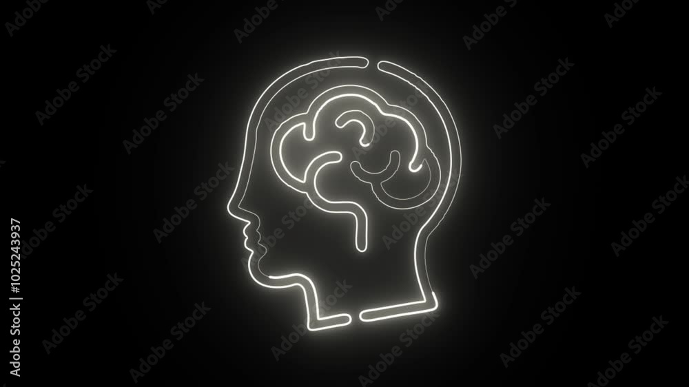glowing neon mind icon isolated on black background. HD video motion graphic animation glowing neon mind icon isolated on black background. HD video motion graphic animation