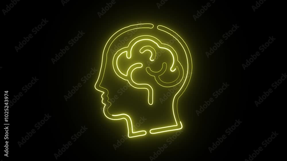 glowing neon mind icon isolated on black background. HD video motion graphic animation glowing neon mind icon isolated on black background. HD video motion graphic animation