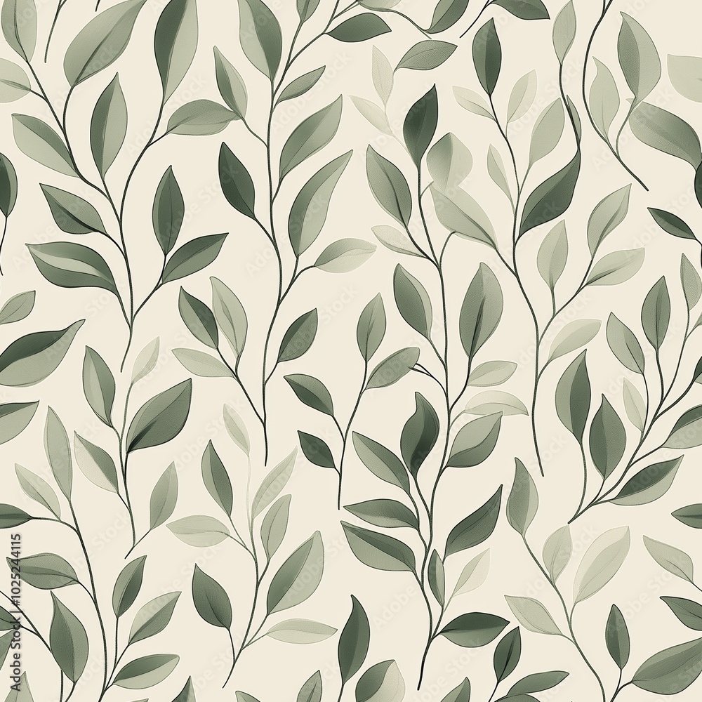 Seamless leaf pattern. Elegant grey green leaf background. Luxurious botanical texture