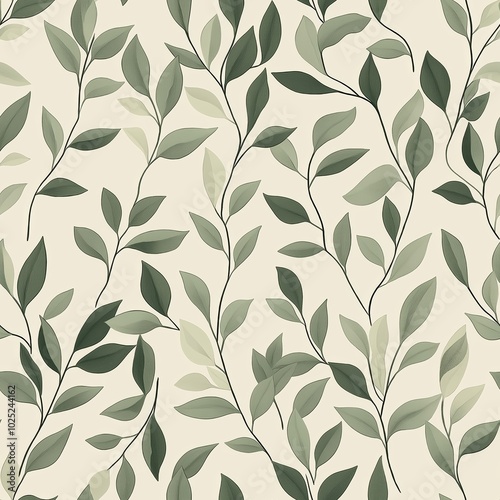 Seamless leaf pattern. Elegant grey green leaf background. Luxurious botanical texture