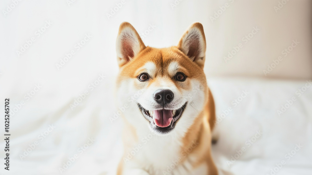 A cheerful Akita Inu gazes at the camera in a bright studio setting with soft lighting for a friendly and inviting atmosphere A cheerful Akita Inu gazes at the camera in a bright studio setting with soft lighting for a friendly and inviting atmosphere