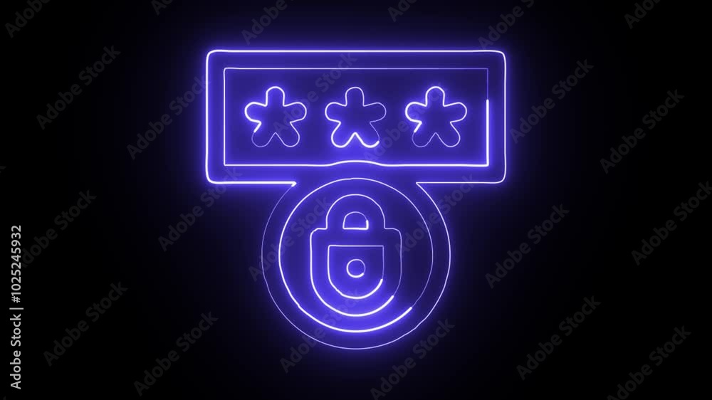 glowing neon password icon isolated on black background. HD video motion graphic animation glowing neon password icon isolated on black background. HD video motion graphic animation