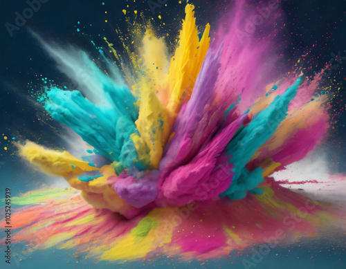 Vibrant explosion of colored powder creating a dynamic display during a celebration in daylight