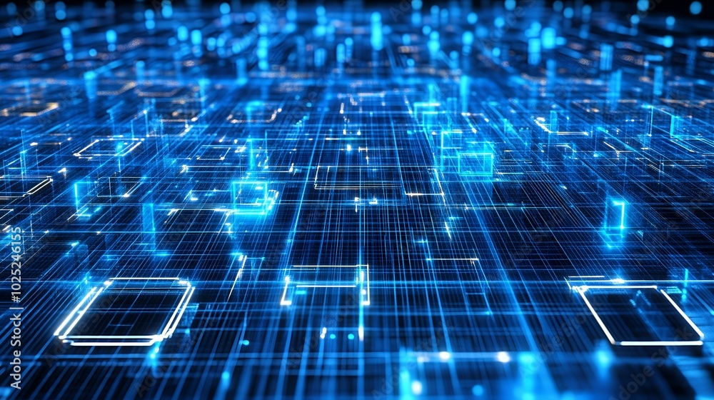 Abstract digital network with glowing lines.