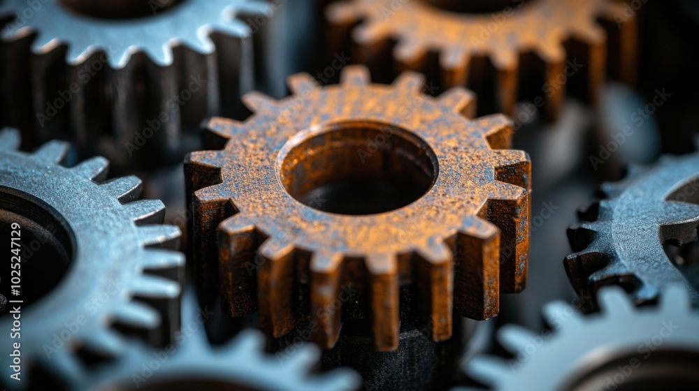 Gears are arranged in a row on a table Gears are arranged in a row on a table