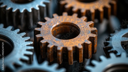 Gears are arranged in a row on a table