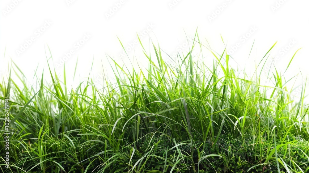 Bright green field, isolated on white, with soft grass blades. Ideal for fresh and natural design elements Bright green field, isolated on white, with soft grass blades. Ideal for fresh and natural design elements
