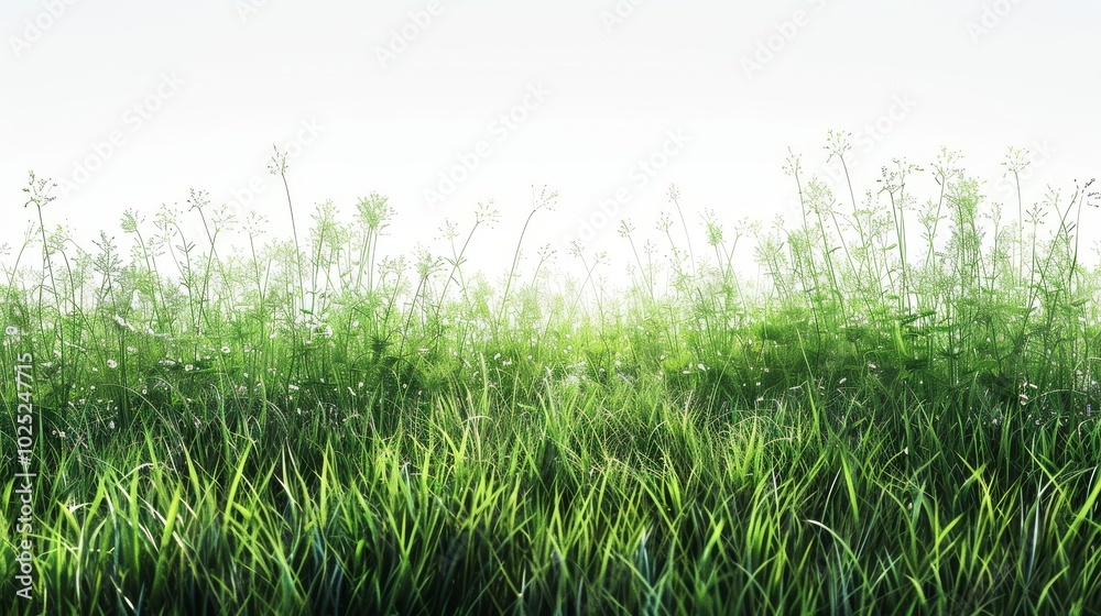 Bright green field, isolated on white, with soft grass blades. Ideal for fresh and natural design elements Bright green field, isolated on white, with soft grass blades. Ideal for fresh and natural design elements