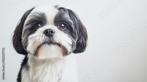 A joyful Shih Tzu gazes at the camera under professional studio lighting against a bright background