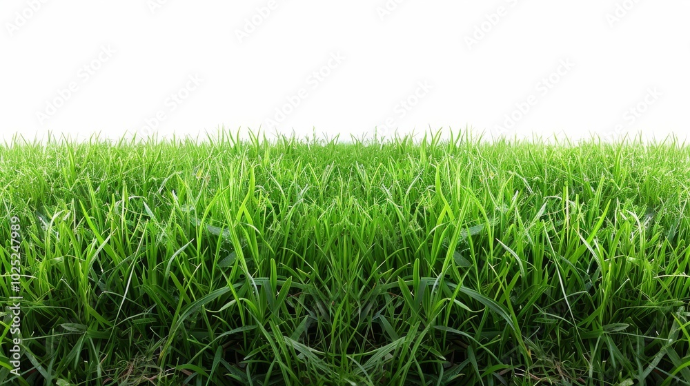 Obraz premium Bright green field, isolated on white, with soft grass blades. Ideal for fresh and natural design elements