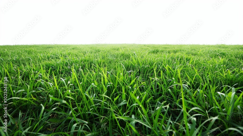 Bright green field, isolated on white, with soft grass blades. Ideal for fresh and natural design elements