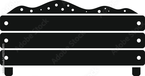 Simple icon of a wooden sandbox filled with sand, commonly found in playgrounds and backyards