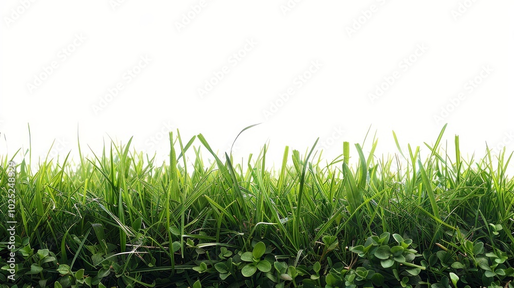 Fototapeta premium Bright green field, isolated on white, with soft grass blades. Ideal for fresh and natural design elements
