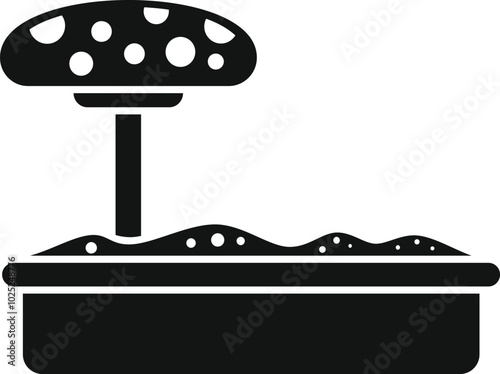 Simple vector icon representing a sandbox with fungus, perfect for illustrating children playground