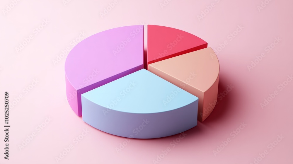 Obraz premium Colorful 3D pie chart on a pastel pink background generative ai