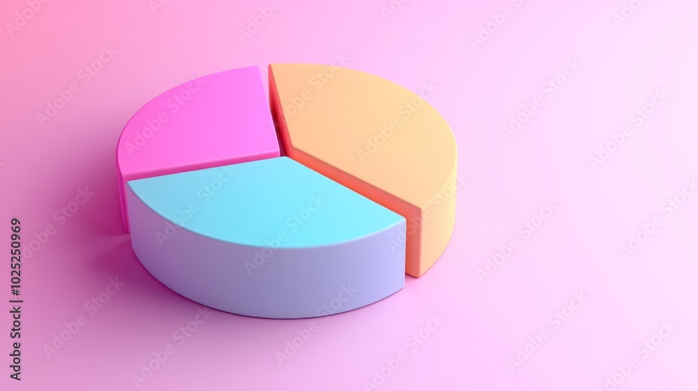 Fototapeta premium Colorful 3D pie chart on a pastel pink background generative ai