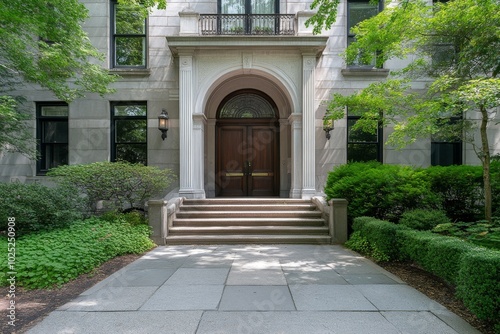Elegant Front Door with Arched Wooden Double Doors