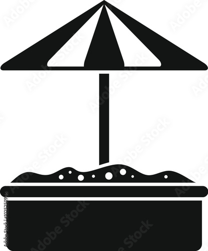 Simple icon of a sandbox with an umbrella, perfect for representing outdoor games