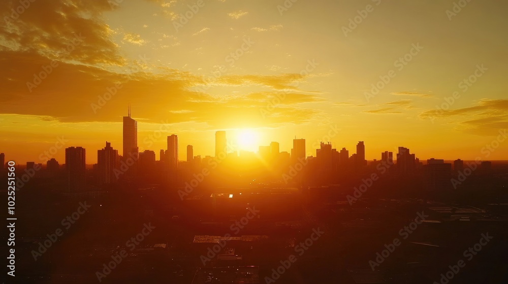 A serene sunrise over a city skyline, casting warm hues of orange and gold, symbolizing new beginnings A serene sunrise over a city skyline, casting warm hues of orange and gold, symbolizing new beginnings