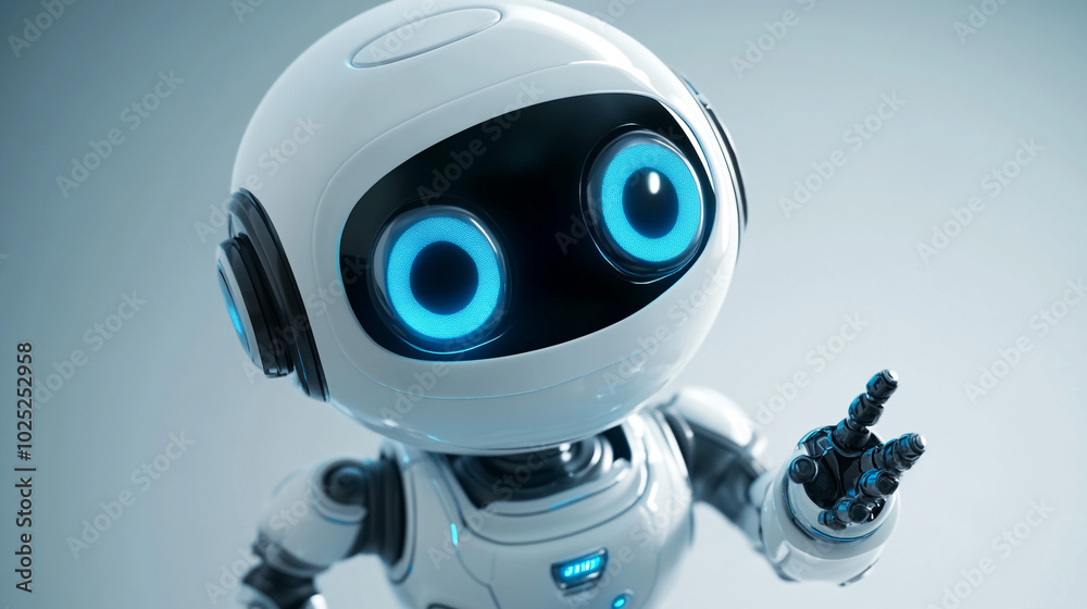 Cute Friendly Robot with Blue Eyes and White Body Technology Future Automation Cute Friendly Robot with Blue Eyes and White Body Technology Future Automation