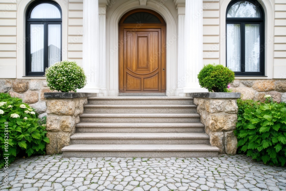 Elegant Front Door with Arched Top and Wood Trim Elegant Front Door with Arched Top and Wood Trim