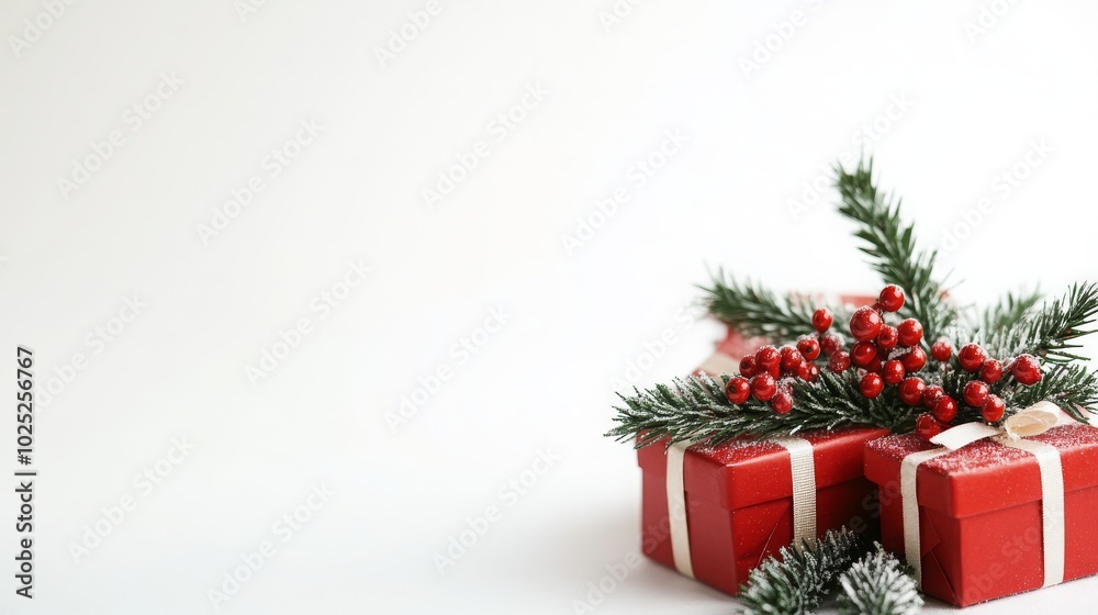 Christmas gift boxes isolated on a clean white background. - Christmas gift boxes isolated on a clean white background. -