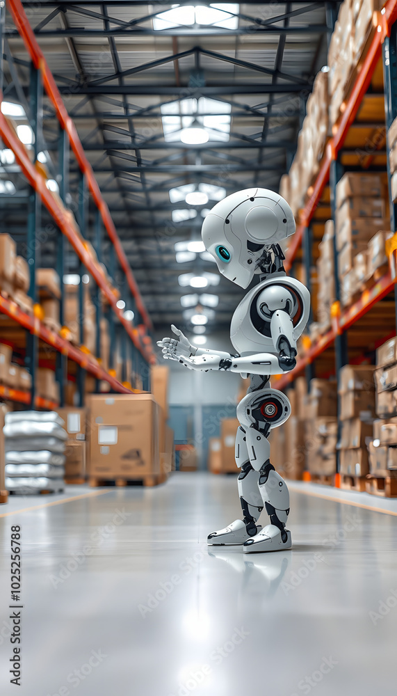 Fototapeta premium Human-robot cooperation at work in the warehouse isolated with white highlights, png