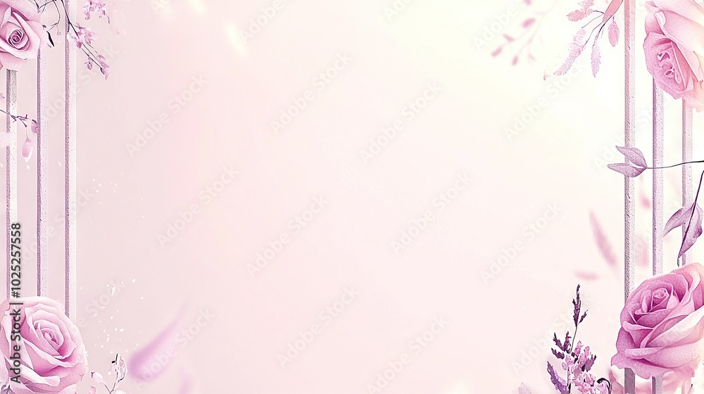 Pink background with pink roses centered, surrounded by pink flowers in the middle Pink background with pink roses centered, surrounded by pink flowers in the middle