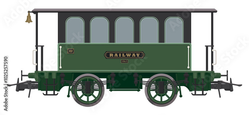 vector drawing of vintage retro railway passenger carriage in cartoon style