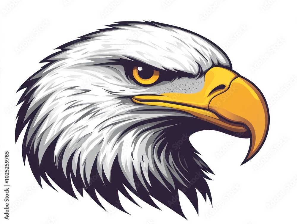 A detailed illustration of an eagle's head, featuring a sharp beak and piercing yellow eyes. A detailed illustration of an eagle's head, featuring a sharp beak and piercing yellow eyes.