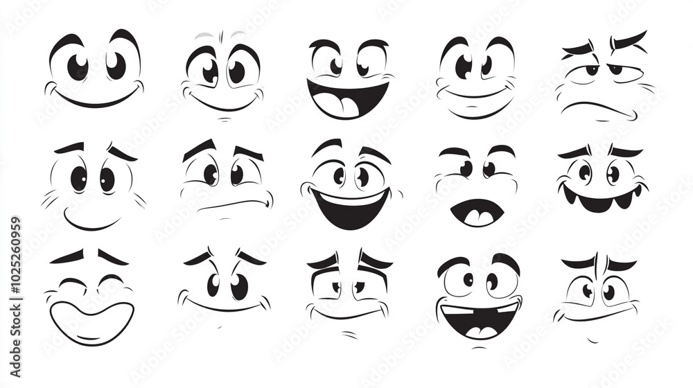 Cartoon Face Expressions Set Happy Sad Funny Emojis Illustration Character Design Cartoon Face Expressions Set Happy Sad Funny Emojis Illustration Character Design