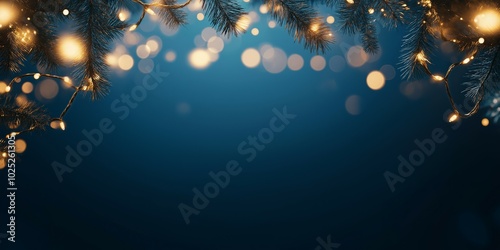 Enchanting Christmas Lights Adorning Pine Branches in a Cozy Holiday Night