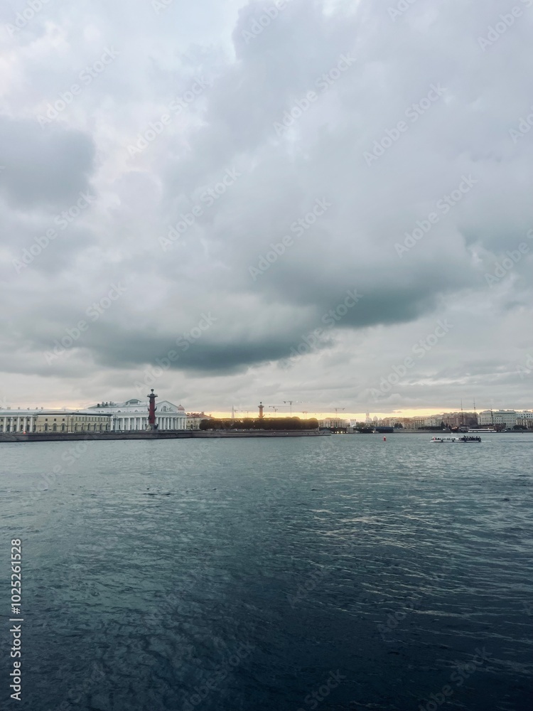 cloudy river view, wide city river, cloudy melancholic weather cloudy river view, wide city river, cloudy melancholic weather