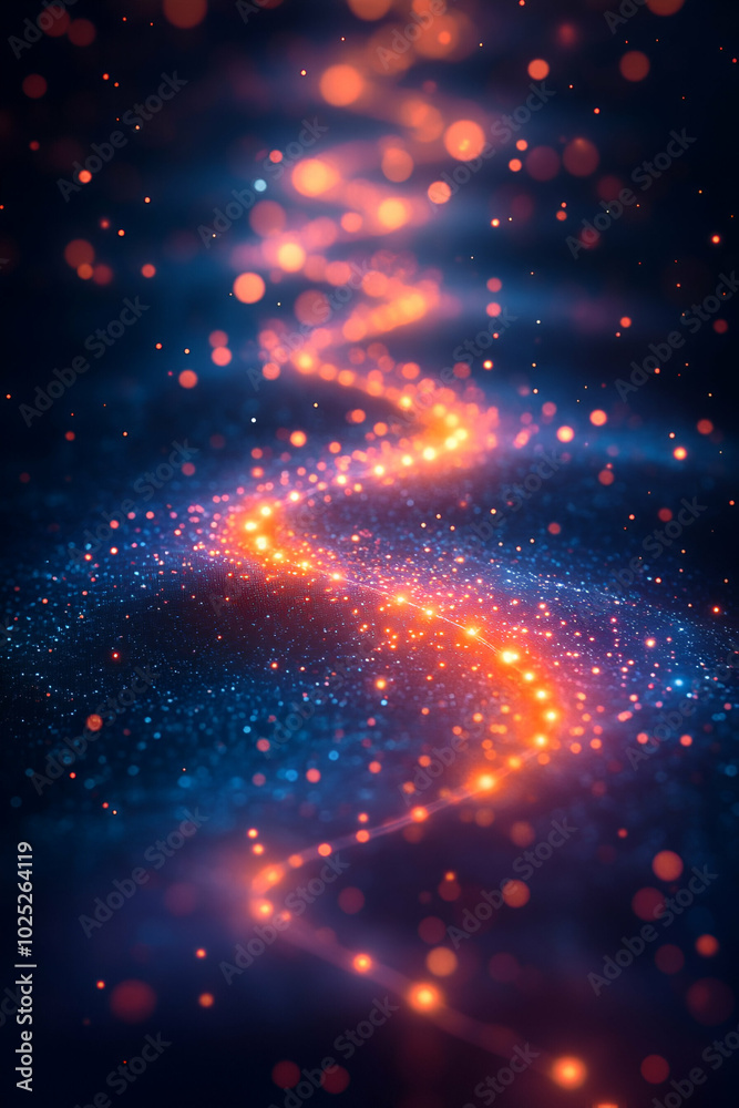 Fototapeta premium A blue and orange swirl of light and dark dots. The blue and orange swirl of light and dark dots creates a sense of movement and energy