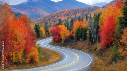 Scenic autumn highway winding through colorful mountains. --