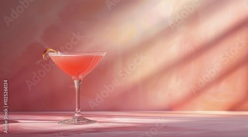 Pink Cocktail in Glass on Pink Background