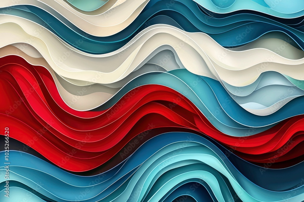 Abstract Wavy Pattern in Red, Blue, and White Abstract Wavy Pattern in Red, Blue, and White