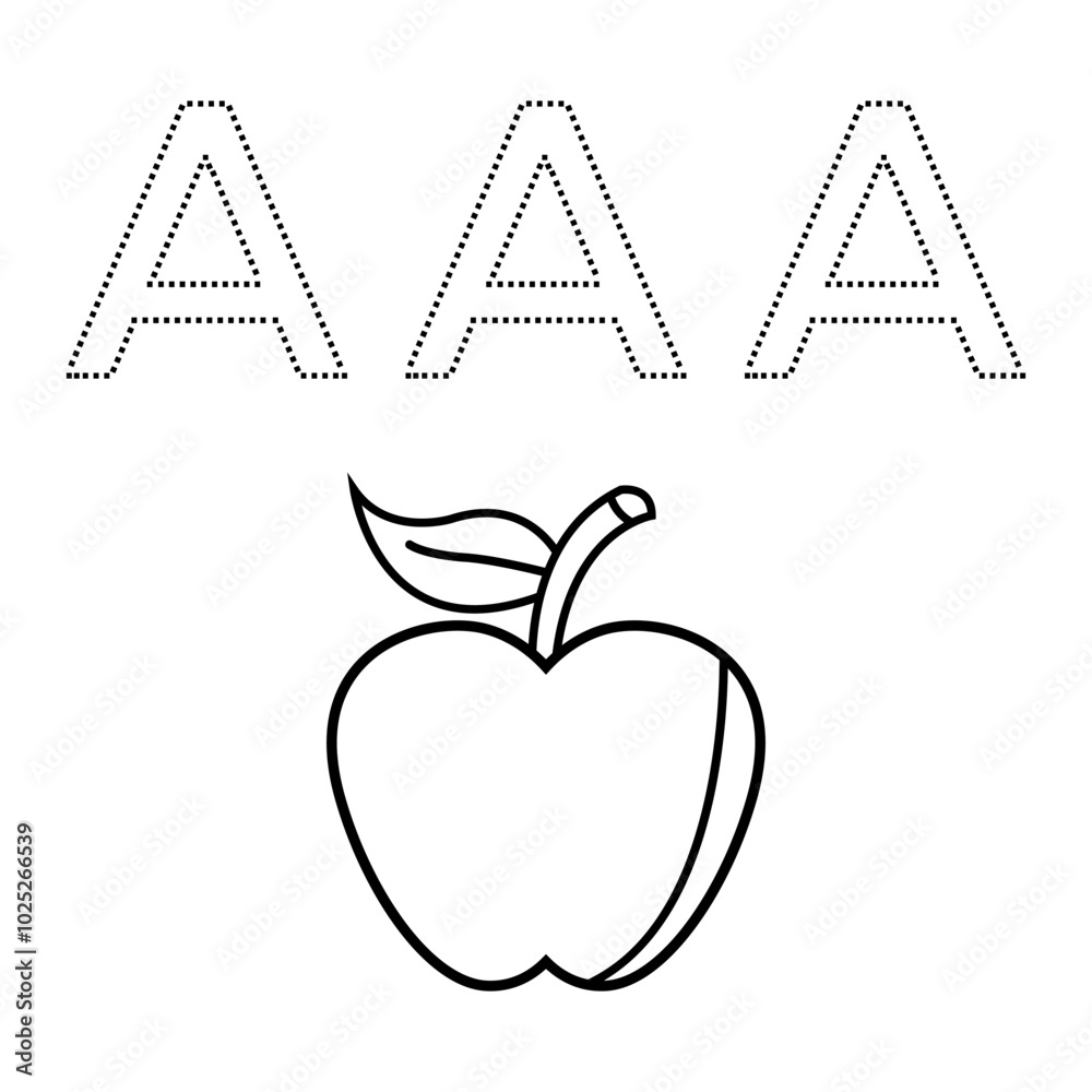 Outline apple fruit drawing for kids coloring book education learning ...