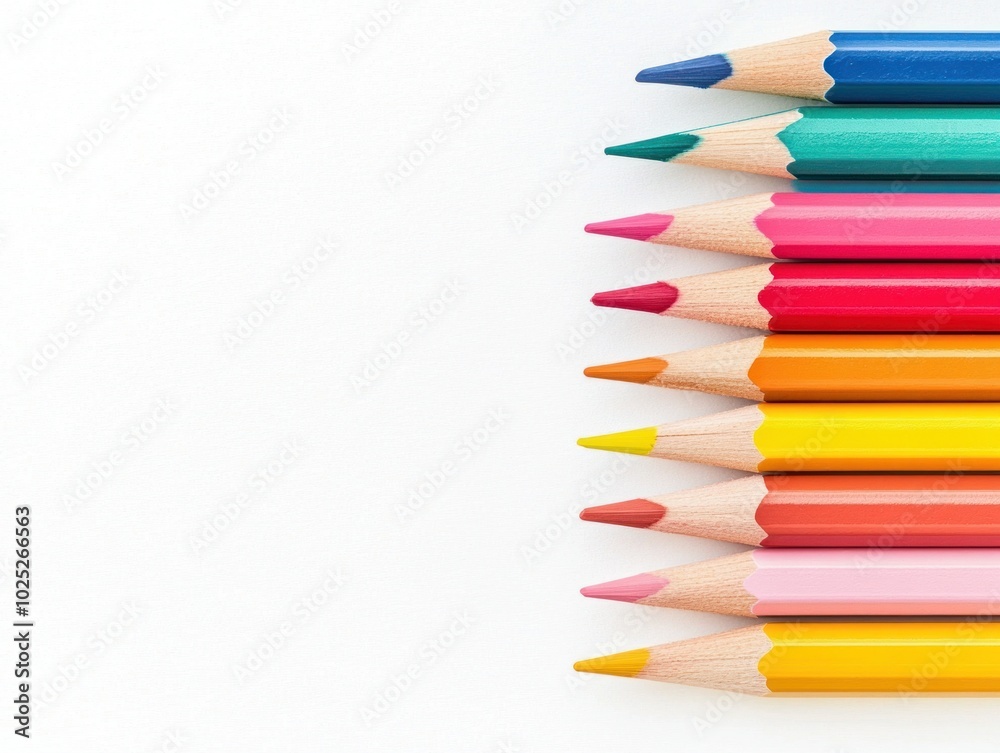 group of colored pencils on white background with space for text group of colored pencils on white background with space for text