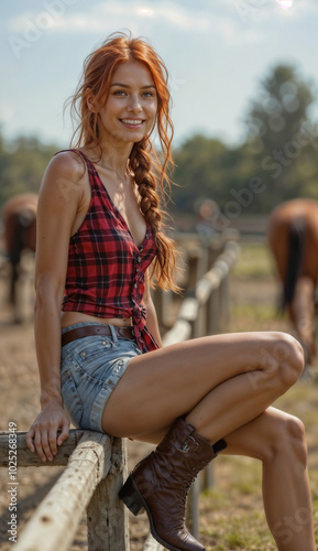 A beautiful woman helps her parents on the ranch