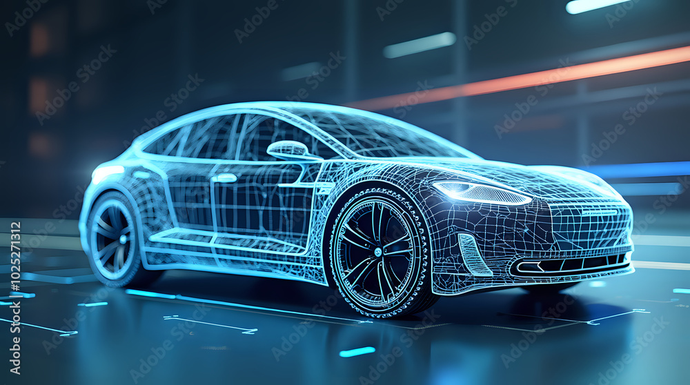 Autonomous smart car sensor radar car self driving car low polygonal wireframe linear and mesh illustration Autonomous smart car sensor radar car self driving car low polygonal wireframe linear and mesh illustration