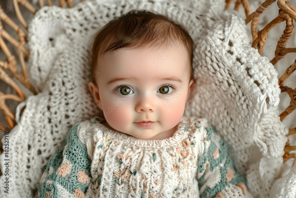 A Baby Girl in a Knitted Blanket and Sweater A Baby Girl in a Knitted Blanket and Sweater