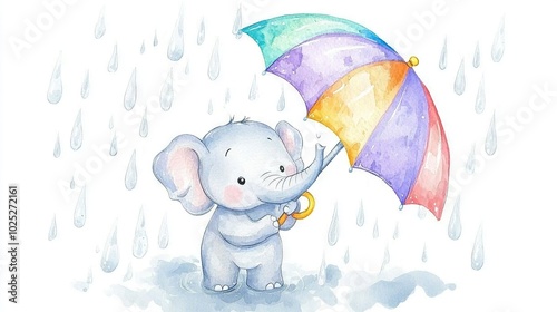   A drawing of an elephant with an umbrella, its trunk in one hand and a path leading away in the other